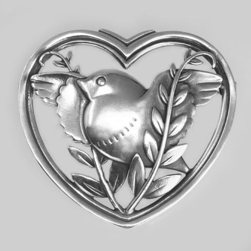 VINTAGE GEORG JENSEN ROBIN IN A HEART BROOCH ARNO MALINOWSKI 1940S SILVER 283 BROOCH - ADDITIONAL PHOTO 5