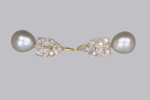 ART DECO PEARL DIAMOND DROP EARRINGS 18CT GOLD PLAT ANTIQUE 1920'S EARRINGS - ADDITIONAL PHOTO 1