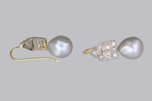 ART DECO PEARL DIAMOND DROP EARRINGS 18CT GOLD PLAT ANTIQUE 1920'S EARRINGS - ADDITIONAL PHOTO 2