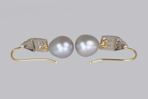 ART DECO PEARL DIAMOND DROP EARRINGS 18CT GOLD PLAT ANTIQUE 1920'S EARRINGS - ADDITIONAL PHOTO 3