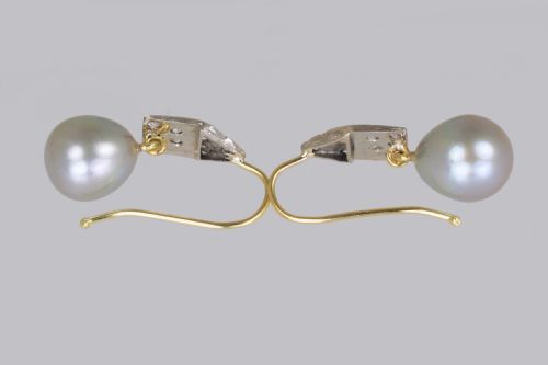 ART DECO PEARL DIAMOND DROP EARRINGS 18CT GOLD PLAT ANTIQUE 1920'S EARRINGS - ADDITIONAL PHOTO 4