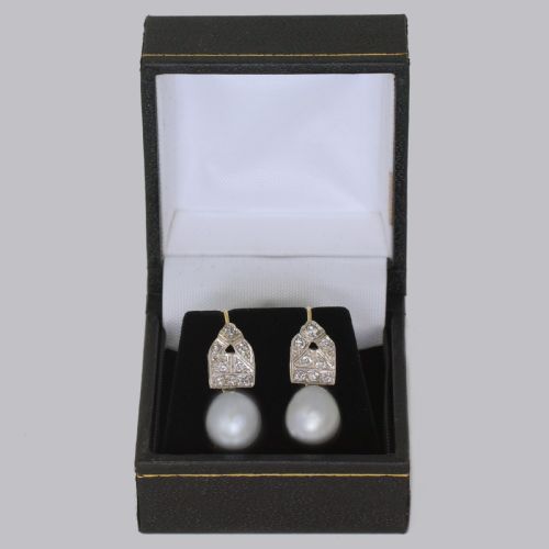 ART DECO PEARL DIAMOND DROP EARRINGS 18CT GOLD PLAT ANTIQUE 1920'S EARRINGS - ADDITIONAL PHOTO 5