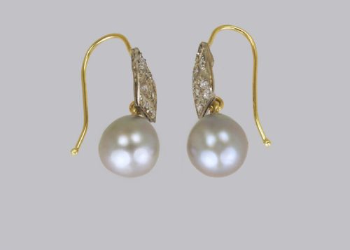ART DECO PEARL DIAMOND DROP EARRINGS 18CT GOLD PLAT ANTIQUE 1920'S EARRINGS - ADDITIONAL PHOTO 6