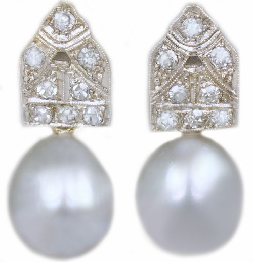 ART DECO PEARL DIAMOND DROP EARRINGS 18CT GOLD PLAT ANTIQUE 1920'S EARRINGS - ADDITIONAL PHOTO 8