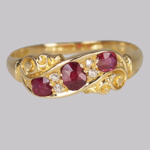 antique ruby diamond ring 18ct gold edwardian ring hallmarked birmingham 1903 - CATEGORY: ANTIQUE JEWELLERY - DATED EDWARDIAN