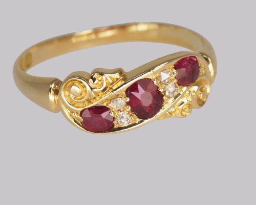ANTIQUE RUBY DIAMOND RING 18CT GOLD EDWARDIAN RING HALLMARKED BIRMINGHAM 1903 - ADDITIONAL PHOTO 1