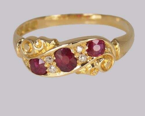 ANTIQUE RUBY DIAMOND RING 18CT GOLD EDWARDIAN RING HALLMARKED BIRMINGHAM 1903 - ADDITIONAL PHOTO 3