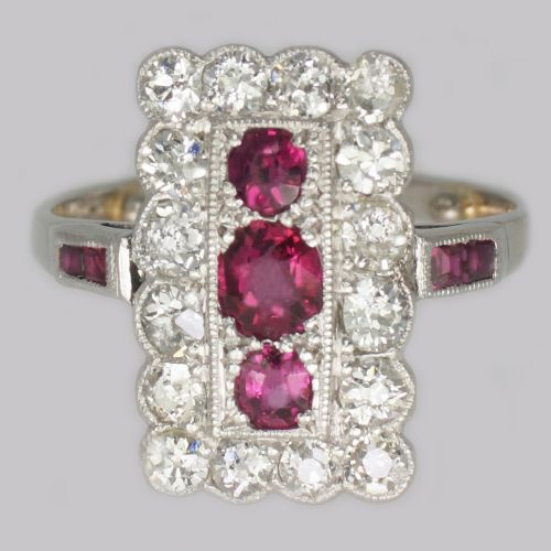 art deco ruby diamond plaque ring antique platinum edwardian ring circa 1910 - CATEGORY: ANTIQUE JEWELLERY - DATED 1920