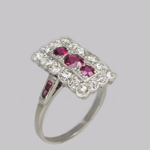 ART DECO RUBY DIAMOND PLAQUE RING ANTIQUE PLATINUM EDWARDIAN RING CIRCA 1910 - ADDITIONAL PHOTO 2