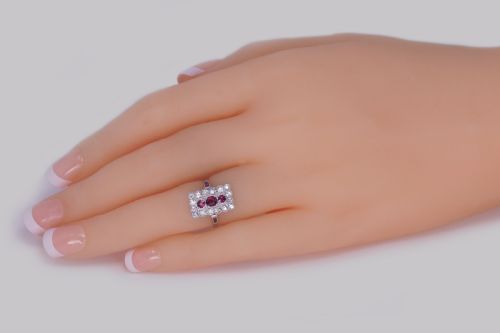 ART DECO RUBY DIAMOND PLAQUE RING ANTIQUE PLATINUM EDWARDIAN RING CIRCA 1910 - ADDITIONAL PHOTO 3