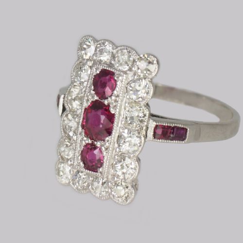 ART DECO RUBY DIAMOND PLAQUE RING ANTIQUE PLATINUM EDWARDIAN RING CIRCA 1910 - ADDITIONAL PHOTO 4