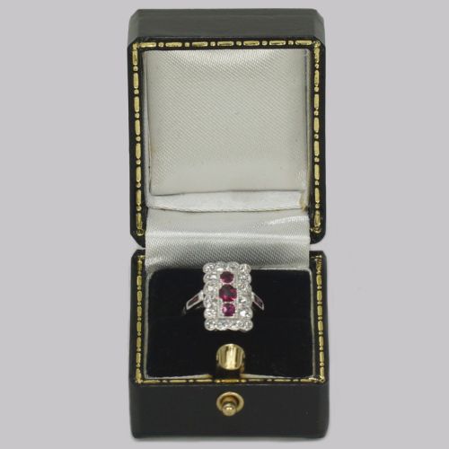 ART DECO RUBY DIAMOND PLAQUE RING ANTIQUE PLATINUM EDWARDIAN RING CIRCA 1910 - ADDITIONAL PHOTO 6