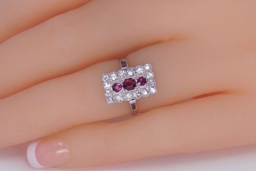 ART DECO RUBY DIAMOND PLAQUE RING ANTIQUE PLATINUM EDWARDIAN RING CIRCA 1910 - ADDITIONAL PHOTO 7
