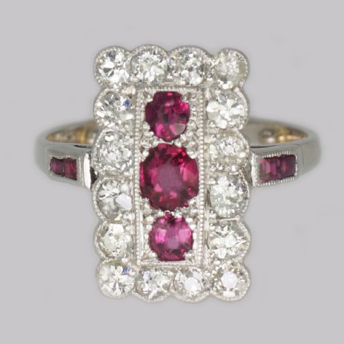 ART DECO RUBY DIAMOND PLAQUE RING ANTIQUE PLATINUM EDWARDIAN RING CIRCA 1910 - ADDITIONAL PHOTO 9