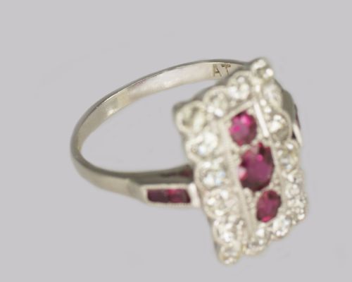 ART DECO RUBY DIAMOND PLAQUE RING ANTIQUE PLATINUM EDWARDIAN RING CIRCA 1910 - ADDITIONAL PHOTO 10
