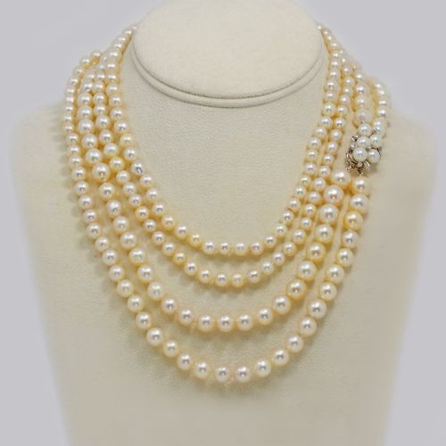 1930s pearl necklace 36 long diamond clasp vintage double strand pearl necklace - CATEGORY: ANTIQUE JEWELLERY - DATED 1930