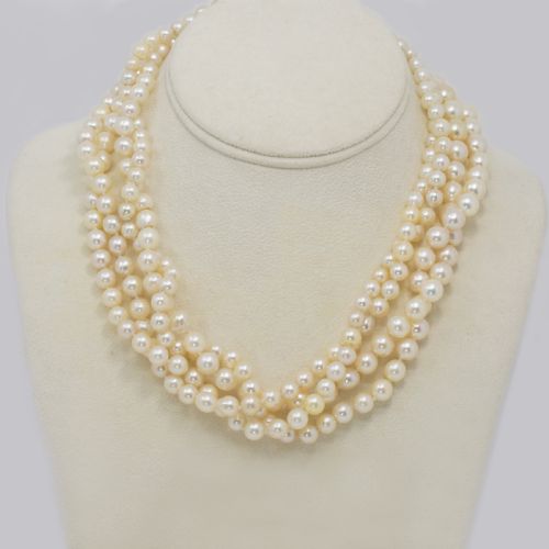 1930S PEARL NECKLACE 36 LONG DIAMOND CLASP VINTAGE DOUBLE STRAND PEARL NECKLACE - ADDITIONAL PHOTO 1