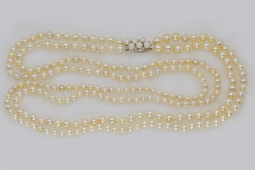 1930S PEARL NECKLACE 36 LONG DIAMOND CLASP VINTAGE DOUBLE STRAND PEARL NECKLACE - ADDITIONAL PHOTO 2