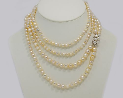 1930S PEARL NECKLACE 36 LONG DIAMOND CLASP VINTAGE DOUBLE STRAND PEARL NECKLACE - ADDITIONAL PHOTO 4