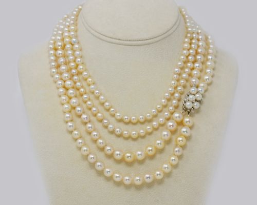 1930S PEARL NECKLACE 36 LONG DIAMOND CLASP VINTAGE DOUBLE STRAND PEARL NECKLACE - ADDITIONAL PHOTO 5