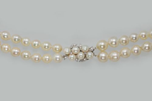 1930S PEARL NECKLACE 36 LONG DIAMOND CLASP VINTAGE DOUBLE STRAND PEARL NECKLACE - ADDITIONAL PHOTO 9