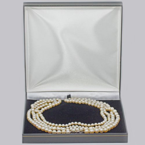 1930S PEARL NECKLACE 36 LONG DIAMOND CLASP VINTAGE DOUBLE STRAND PEARL NECKLACE - ADDITIONAL PHOTO 10