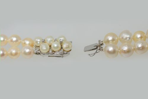 1930S PEARL NECKLACE 36 LONG DIAMOND CLASP VINTAGE DOUBLE STRAND PEARL NECKLACE - ADDITIONAL PHOTO 11