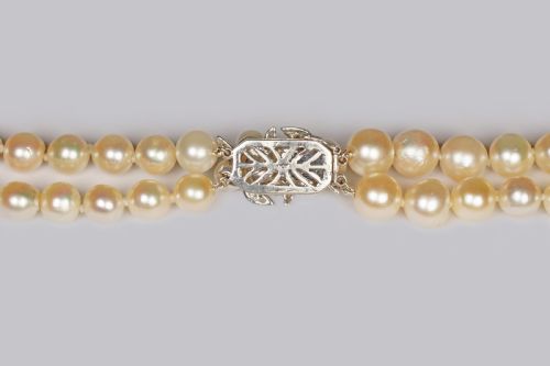 1930S PEARL NECKLACE 36 LONG DIAMOND CLASP VINTAGE DOUBLE STRAND PEARL NECKLACE - ADDITIONAL PHOTO 12