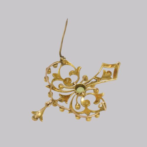 EDWARDIAN 15CT GOLD PERIDOT PEARL PENDANT ANTIQUE ART NOUVEAU BROOCH CIRCA 1910 - ADDITIONAL PHOTO 5
