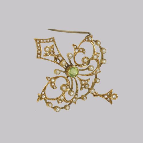EDWARDIAN 15CT GOLD PERIDOT PEARL PENDANT ANTIQUE ART NOUVEAU BROOCH CIRCA 1910 - ADDITIONAL PHOTO 6