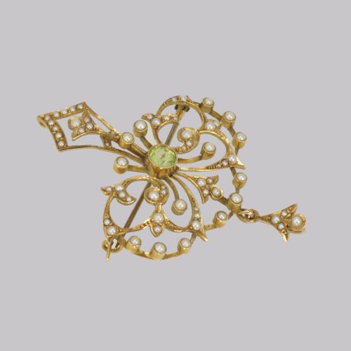 EDWARDIAN 15CT GOLD PERIDOT PEARL PENDANT ANTIQUE ART NOUVEAU BROOCH CIRCA 1910 - ADDITIONAL PHOTO 8