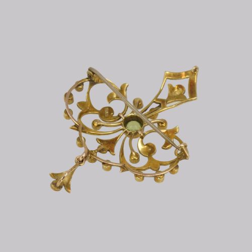 EDWARDIAN 15CT GOLD PERIDOT PEARL PENDANT ANTIQUE ART NOUVEAU BROOCH CIRCA 1910 - ADDITIONAL PHOTO 9