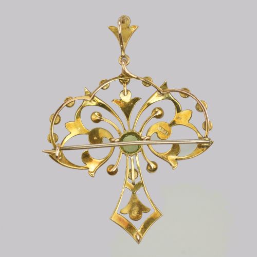 EDWARDIAN 15CT GOLD PERIDOT PEARL PENDANT ANTIQUE ART NOUVEAU BROOCH CIRCA 1910 - ADDITIONAL PHOTO 10