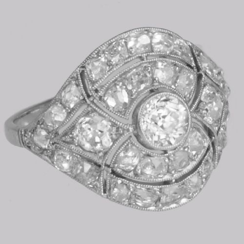 art deco 25ct old cut diamond platinum original 1920's large cluster bomb ring - CATEGORY: ANTIQUE JEWELLERY - DATED 1920