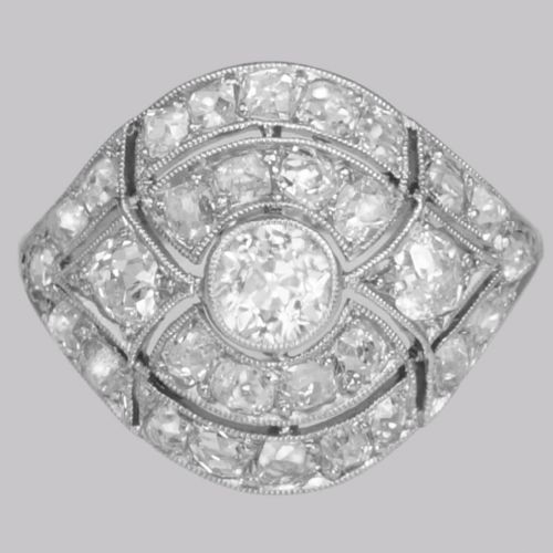 ART DECO 25CT OLD CUT DIAMOND PLATINUM ORIGINAL 1920'S LARGE CLUSTER BOMB RING - ADDITIONAL PHOTO 1