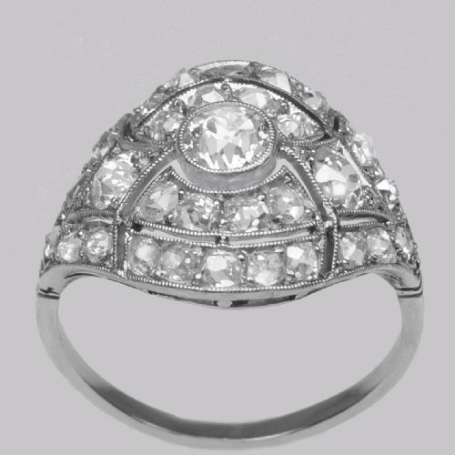 ART DECO 25CT OLD CUT DIAMOND PLATINUM ORIGINAL 1920'S LARGE CLUSTER BOMB RING - ADDITIONAL PHOTO 2