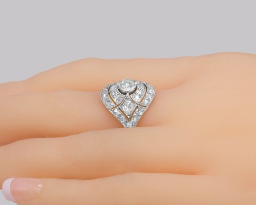 ART DECO 25CT OLD CUT DIAMOND PLATINUM ORIGINAL 1920'S LARGE CLUSTER BOMB RING - ADDITIONAL PHOTO 4