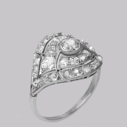 ART DECO 25CT OLD CUT DIAMOND PLATINUM ORIGINAL 1920'S LARGE CLUSTER BOMB RING - ADDITIONAL PHOTO 5
