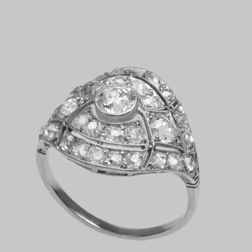 ART DECO 25CT OLD CUT DIAMOND PLATINUM ORIGINAL 1920'S LARGE CLUSTER BOMB RING - ADDITIONAL PHOTO 6