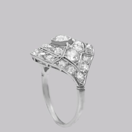ART DECO 25CT OLD CUT DIAMOND PLATINUM ORIGINAL 1920'S LARGE CLUSTER BOMB RING - ADDITIONAL PHOTO 8