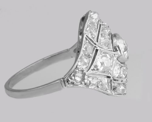 ART DECO 25CT OLD CUT DIAMOND PLATINUM ORIGINAL 1920'S LARGE CLUSTER BOMB RING - ADDITIONAL PHOTO 9