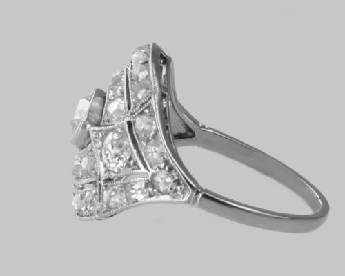 ART DECO 25CT OLD CUT DIAMOND PLATINUM ORIGINAL 1920'S LARGE CLUSTER BOMB RING - ADDITIONAL PHOTO 10