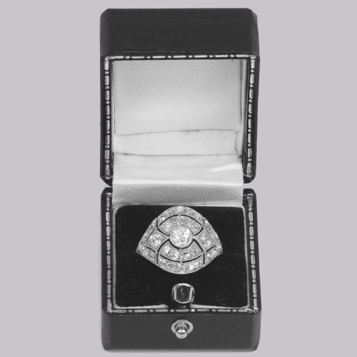 ART DECO 25CT OLD CUT DIAMOND PLATINUM ORIGINAL 1920'S LARGE CLUSTER BOMB RING - ADDITIONAL PHOTO 11