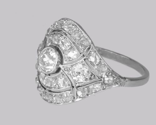 ART DECO 25CT OLD CUT DIAMOND PLATINUM ORIGINAL 1920'S LARGE CLUSTER BOMB RING - ADDITIONAL PHOTO 14