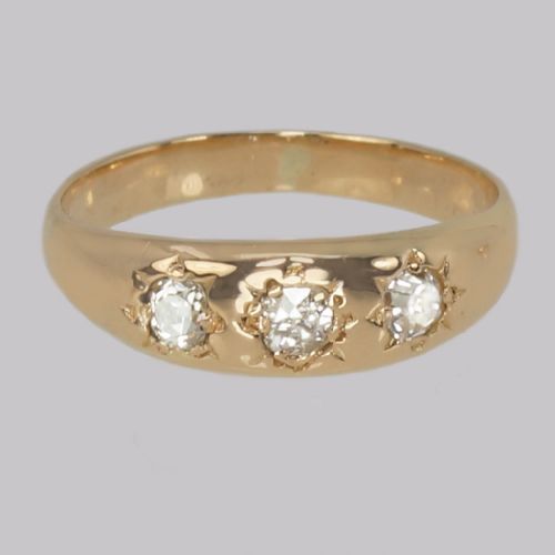 antique diamond trilogy ring 18ct gold edwardian three stone diamond gypsy ring - CATEGORY: ANTIQUE JEWELLERY - DATED EDWARDIAN