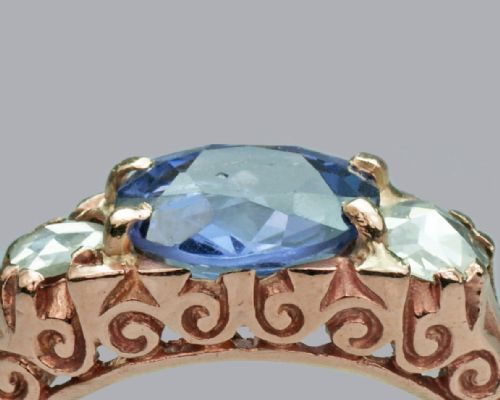 VICTORIAN 2CT SAPPHIRE ROSE CUT DIAMOND 15CT GOLD ANTIQUE TRILOGY RING CIRCA 1890 - ADDITIONAL PHOTO 14