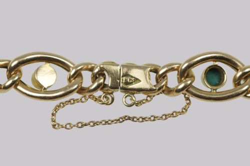 ANTIQUE 15CT GOLD TURQUOISE PEARL CURB LINK BRACELET VICTORIAN BRACELET CIRCA 1880 - ADDITIONAL PHOTO 7