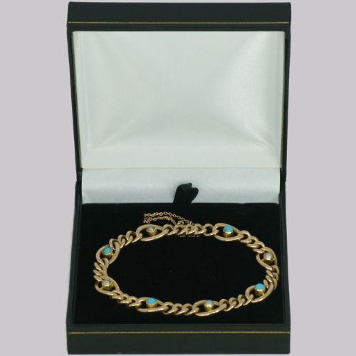 ANTIQUE 15CT GOLD TURQUOISE PEARL CURB LINK BRACELET VICTORIAN BRACELET CIRCA 1880 - ADDITIONAL PHOTO 9