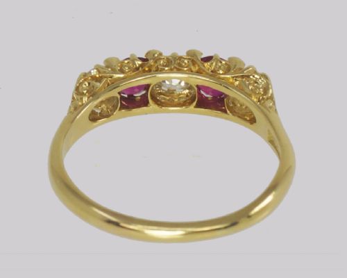 VICTORIAN OLD MINE CUT DIAMOND RUBY RING 18CT GOLD FIVE STONE ANTIQUE RING - ADDITIONAL PHOTO 8
