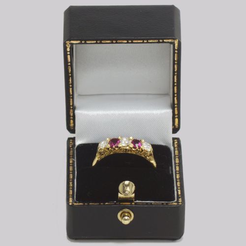 VICTORIAN OLD MINE CUT DIAMOND RUBY RING 18CT GOLD FIVE STONE ANTIQUE RING - ADDITIONAL PHOTO 9